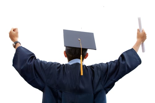 back of young male graduating from college